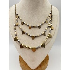 Loft Signed Gold 3 Strands Layered Gold Tone Chunky Pendant Necklace